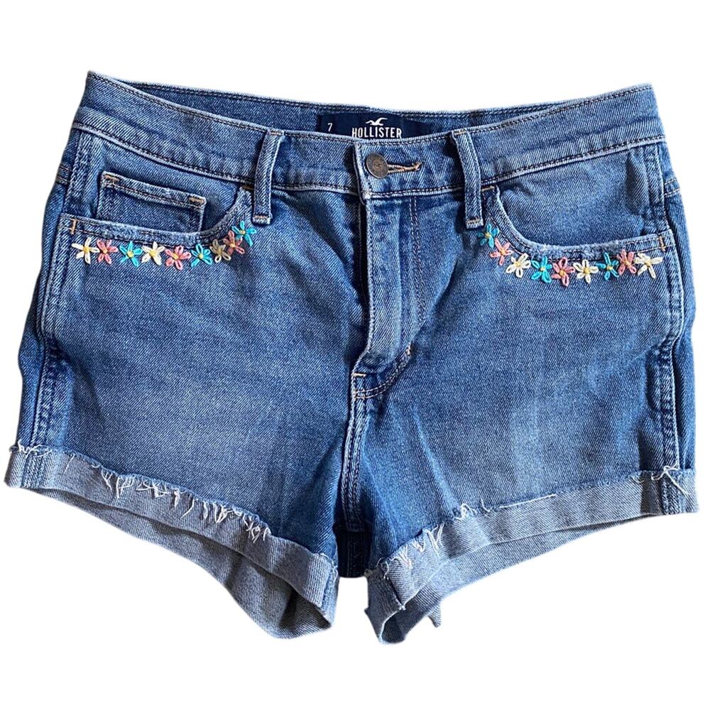 Hollister Women's denim short-short high rise vintage stretch embroidered size 7